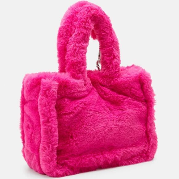 Juicy Couture Berry Fuchsia Faux Fur Tote Shopping Bag & Metallic Mini Pouch - Picture 10 of 15